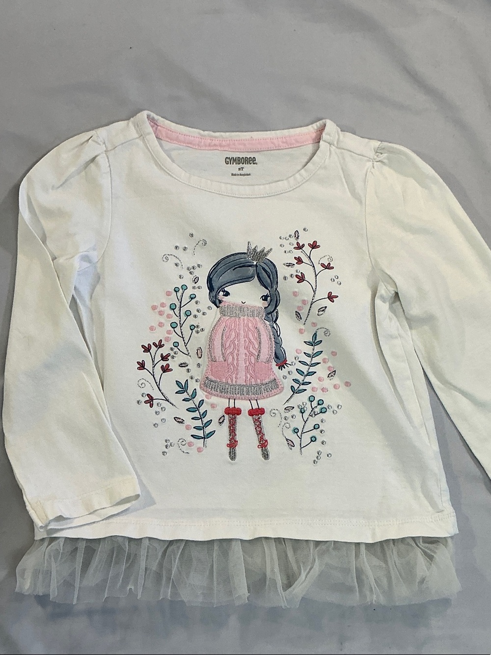 Gymboree White Long Sleeve Tee with Pink Graphic